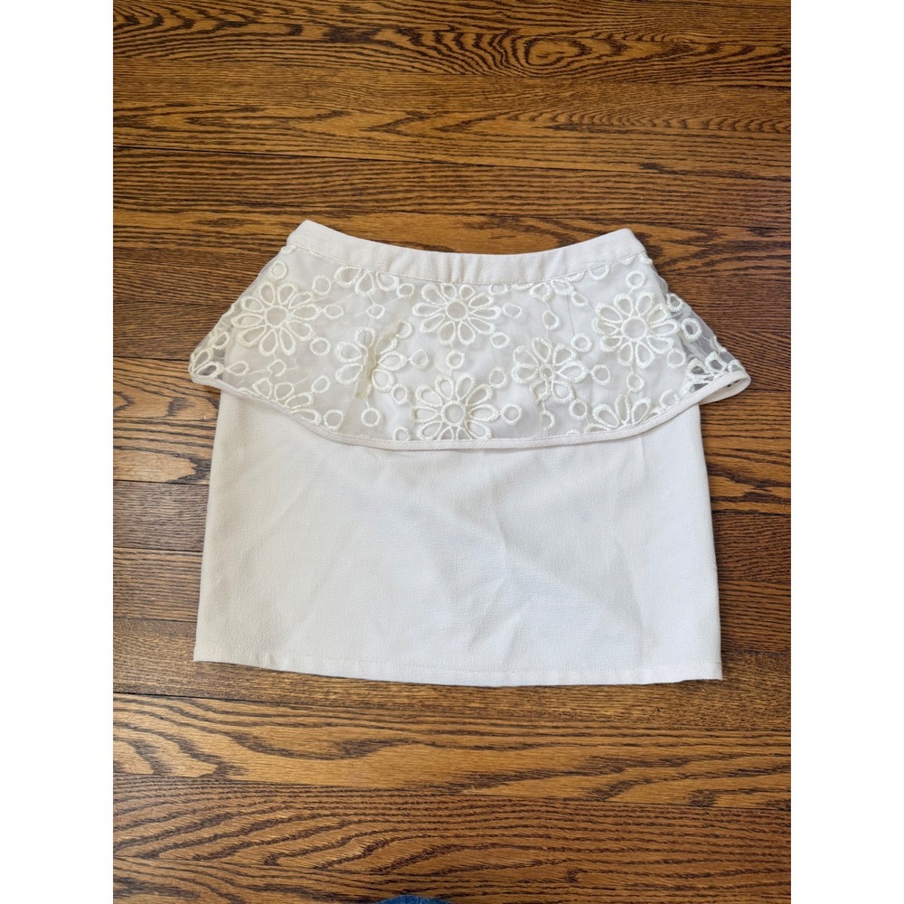 Vintage Cream Floral Lace Peplum Mini Skirt Late Y2K Coquette Euro Boho XS/ S